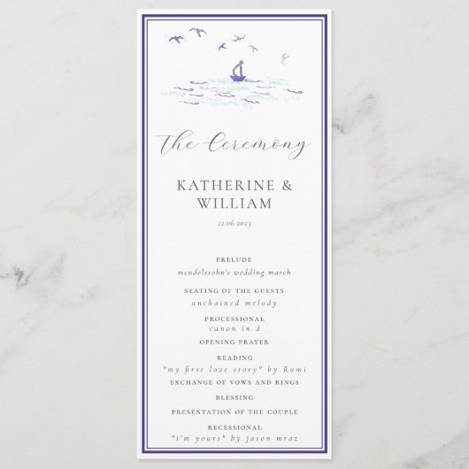 Elegant Nautical Boat Waves Navy Lijst Weddenschap Programmakaart (Voorkant)