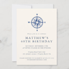Elegant Nautical Compass Adult Birthday Party Kaart