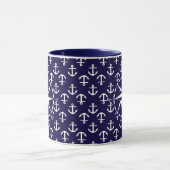 Elegant Nautical Compass en Anchor Pattern Blue Mok (Midden)