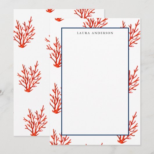Elegant Nautical Coral Reef flat Note Kaart (Voorkant / Achterkant)