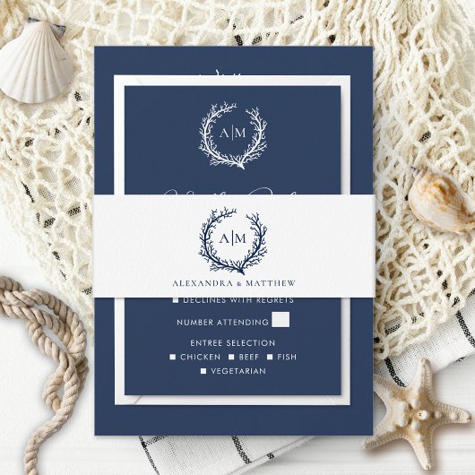 Elegant Nautical Coral Ref Wedding Uitnodigingen Wikkel