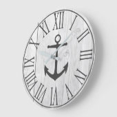 Elegant Nautical Faux White Wood & Grey Anchor Grote Klok (Hoek)