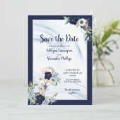 Elegant Nautical Floral Anchor Navy Blue Blush Save The Date (Staand voorkant)