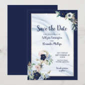 Elegant Nautical Floral Anchor Navy Blue Blush Save The Date (Voorkant / Achterkant)