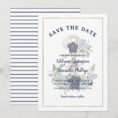 Elegant Nautical Floral Anchor Navy Blue Champagne Save The Date (Voorkant / Achterkant)