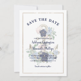Elegant Nautical Floral Anchor Navy Blue Champagne Save The Date