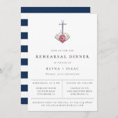 Elegant Nautical Floral Anchor Rehearsal Dinner Aankondiging (Voorkant / Achterkant)