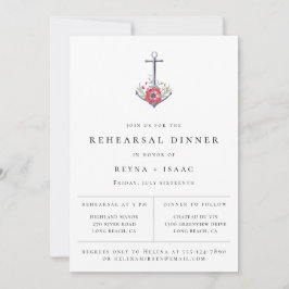 Elegant Nautical Floral Anchor Rehearsal Dinner Aankondiging