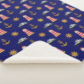 Elegant Nautical Icons op Navy Blue Sherpa Blanket Sherpa Deken (3/4)