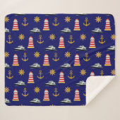 Elegant Nautical Icons op Navy Blue Sherpa Deken (Voorkant (horizontaal))