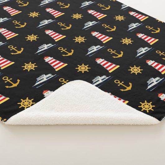 Elegant Nautical Icons op zwart Sherpa Deken (3/4)