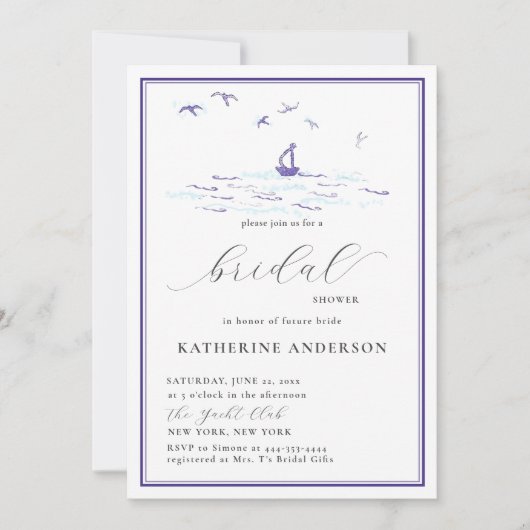 Elegant Nautical Lijst Boat Waves Vrijgezellenfees Kaart (Voorkant)