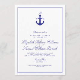 Elegant Nautical Monogram Rehearsal Dinner Invite Kaart