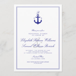 Elegant Nautical Monogram Rehearsal Dinner Invite Kaart