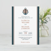 Elegant Nautical Navy Anker Bruiloft Kaart (Staand voorkant)