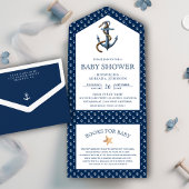 Elegant Nautical Navy Blue Anchor Baby shower All In One Uitnodiging