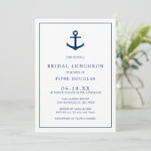 Elegant Nautical Navy Blue Anchor Bridal Luncheon Kaart (Staand voorkant)
