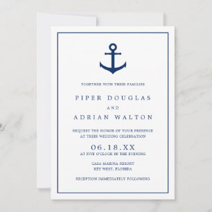 Elegant Nautical Navy Blue Anchor Wedding Kaart