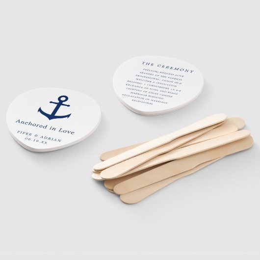 Elegant Nautical Navy Blue Anchor Wedding Programm Handwaaier (Niet-gemonteerd)