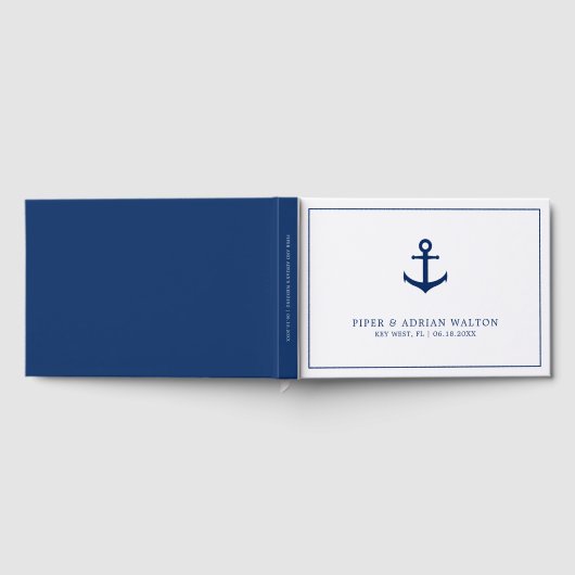 Elegant Nautical Navy Blue White Anchor Wedding Gastenboek (Volledig)