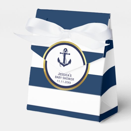 Elegant Nautical Navy Blue White Baby shower Gift Bedankdoosjes (Voorkant Zijde)