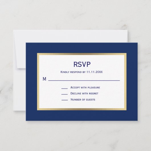 Elegant Nautical Navy Blue White RSVP Weddenschap (Voorkant)