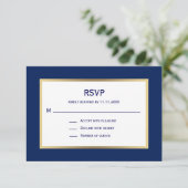 Elegant Nautical Navy Blue White RSVP Weddenschap (Staand voorkant)