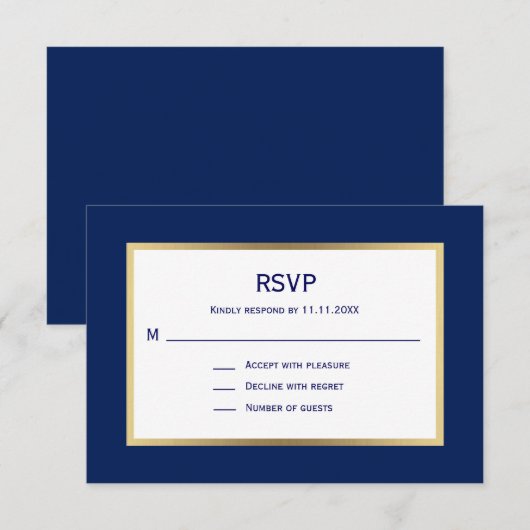 Elegant Nautical Navy Blue White RSVP Weddenschap (Voorkant / Achterkant)