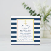 Elegant Nautical Navy en Gold Anker Baby shower Kaart (Staand voorkant)