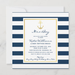 Elegant Nautical Navy en Gold Anker Baby shower Kaart