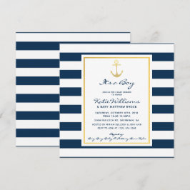Elegant Nautical Navy en Gold Anker Baby shower Kaart