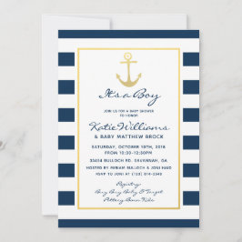 Elegant Nautical Navy en Gold Boy Baby shower Kaart