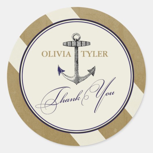 Elegant Nautical Navy & Gold Dank u Sticker (Voorkant)
