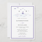 Elegant Nautical Ocean Sailboat Ink Print Wedding Kaart (Voorkant)