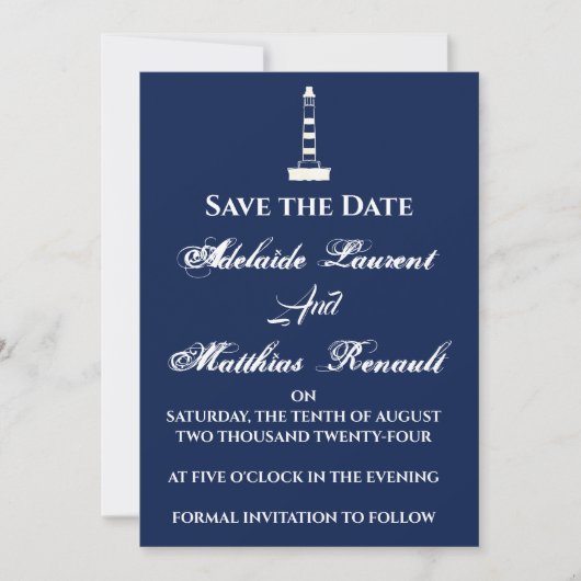 Elegant Nautical Save the Date - Navy Blue, Kaart (Voorkant)