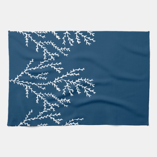 Elegant, Nautical Seaweed Pattern Blauwgroen Blauw Theedoek (Horizontaal)