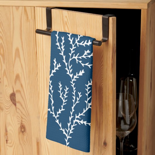 Elegant, Nautical Seaweed Pattern Blauwgroen Blauw Theedoek (Derde Gevouwen)