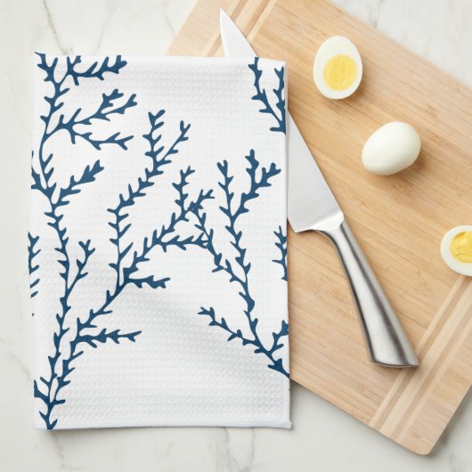 Elegant, Nautical Seaweed Pattern Blauwgroen Blauw Theedoek (Quarter Fold)