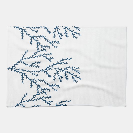 Elegant, Nautical Seaweed Pattern Blauwgroen Blauw Theedoek (Horizontaal)