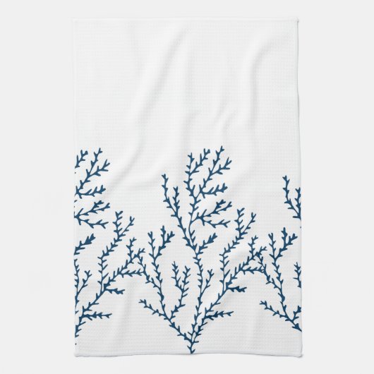 Elegant, Nautical Seaweed Pattern Blauwgroen Blauw Theedoek (Verticaal)