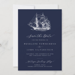 Elegant Nautical Ship Navy Blue Wedding Save The Date