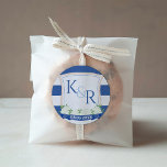 Elegant Nautical Ships Rope Wedding Crest Favor Vierkante Sticker<br><div class="desc">Een elegant blauw en wit monogram bruiloft ontwerp met mijn originele waterverf illustraties.</div>