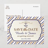Elegant Nautical Stripe Save the Date Briefkaart (Voorkant / Achterkant)