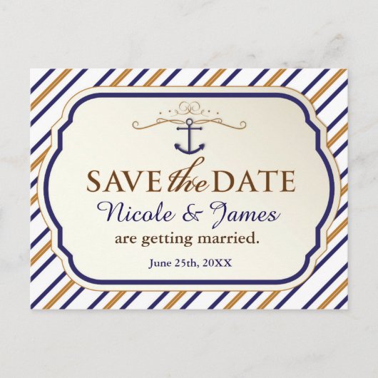 Elegant Nautical Stripe Save the Date Briefkaart (Voorkant)