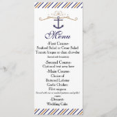 Elegant Nautical Striped Gold Blue Wedding Menu (Voorkant)