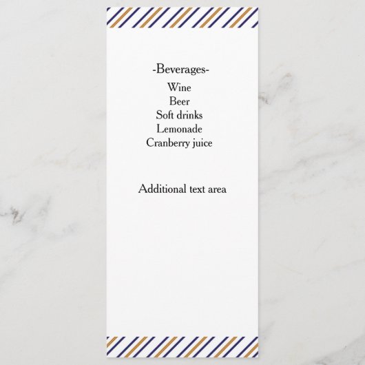 Elegant Nautical Striped Gold Blue Wedding Menu (Achterkant)