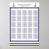 Elegant Nautical Wedding Navy Stripes Seat Chart Poster (Voorkant)