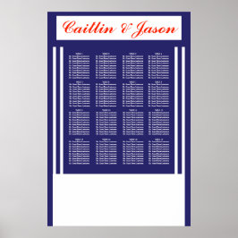 Elegant Nautical Wedding Navy Stripes Seat Chart Poster