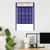 Elegant Nautical Wedding Navy Stripes Seat Chart Poster (Thuiskantoor)
