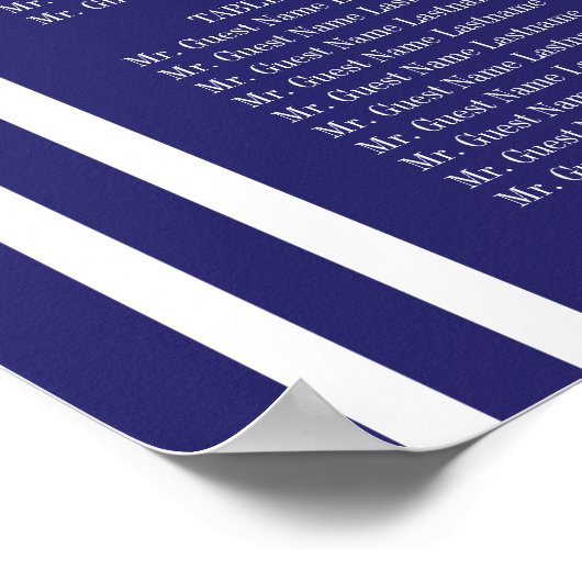 Elegant Nautical Wedding Navy Stripes Seat Chart Poster (Hoek)